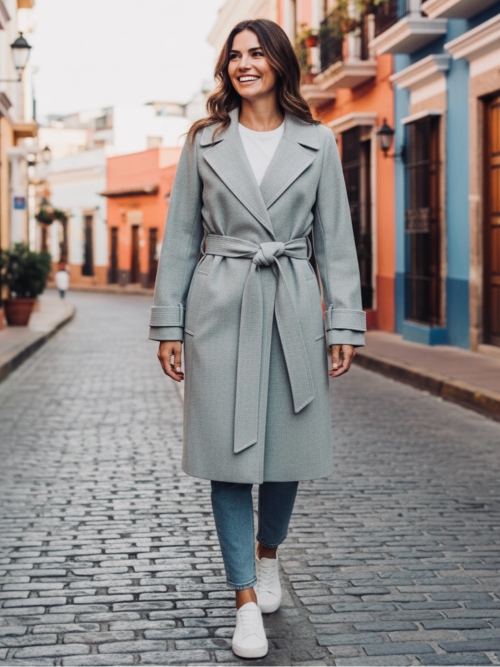 Amaryllis Light Gray Wrap Belted Trench Coat